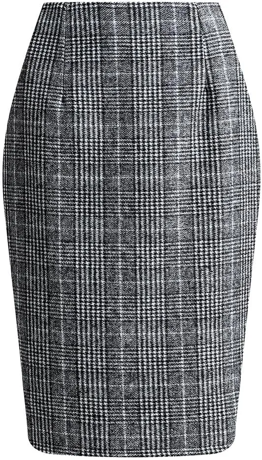 utcoco Womens High Waist Plaid Pencil Skirt Slit Bodycon Wool Mini Skirts