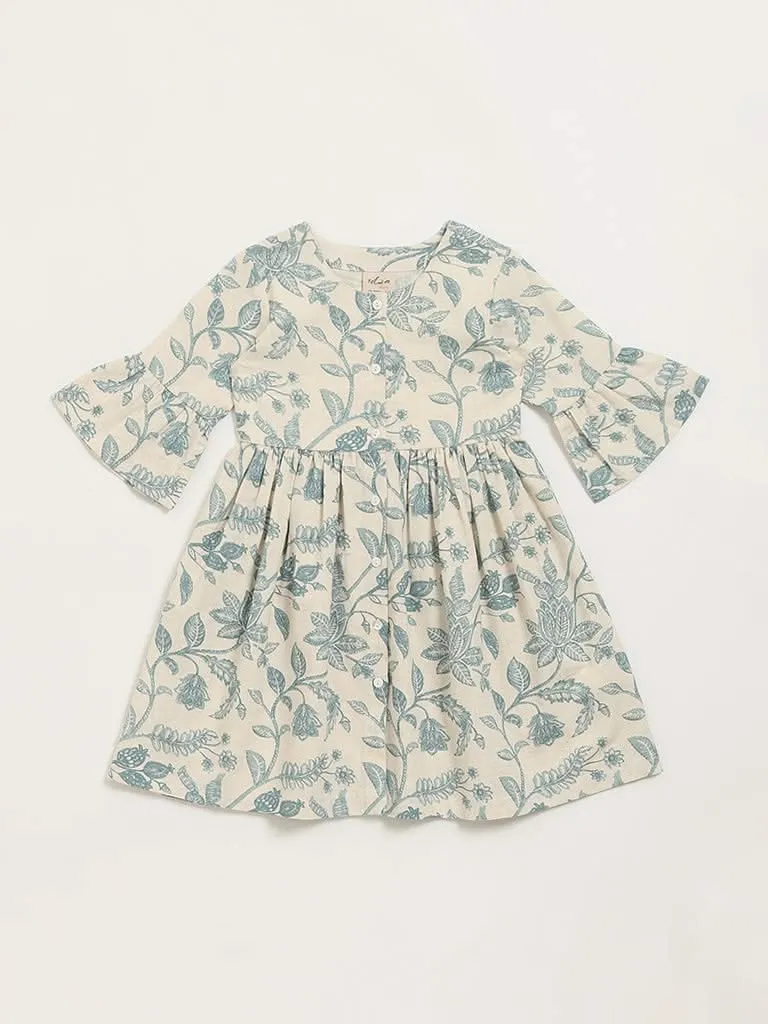 Utsa Kids Blue Printed Button-Down Dress (2 - 8yrs)