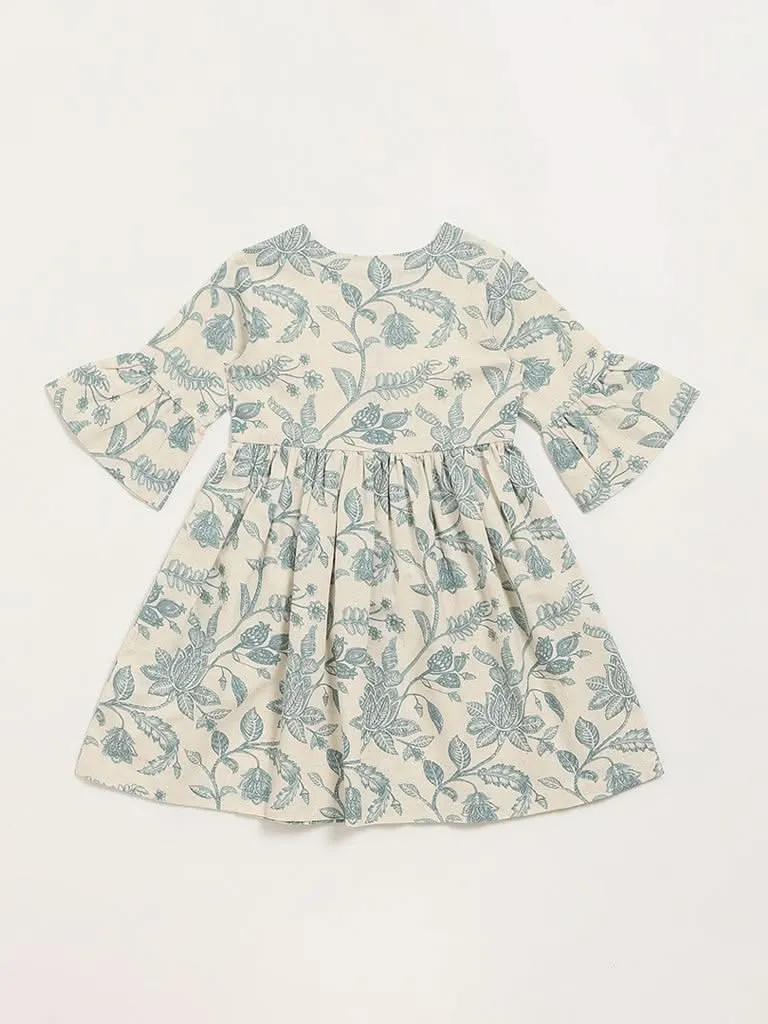 Utsa Kids Blue Printed Button-Down Dress (2 - 8yrs)