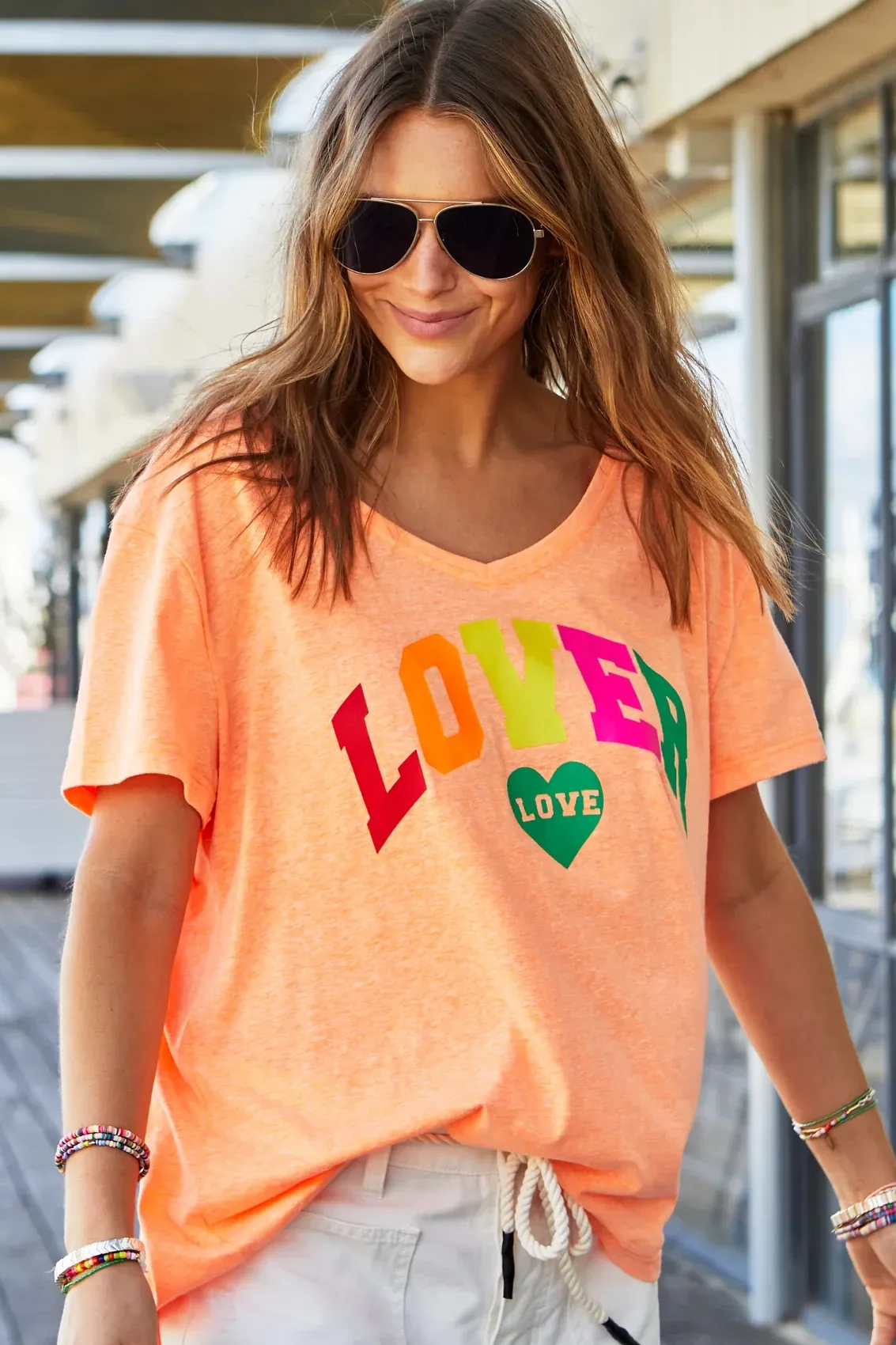 V-Neck Lover Tee in Orange