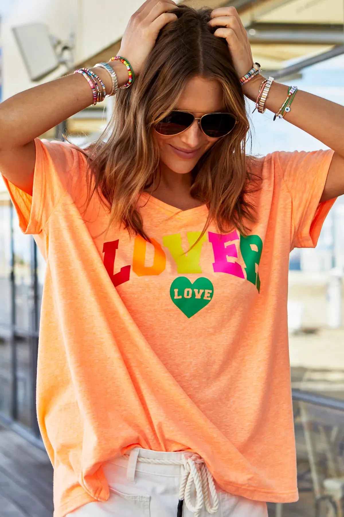 V-Neck Lover Tee in Orange