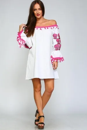 Velzera Off Shoulder Embroidered Dress - Fuchsia
