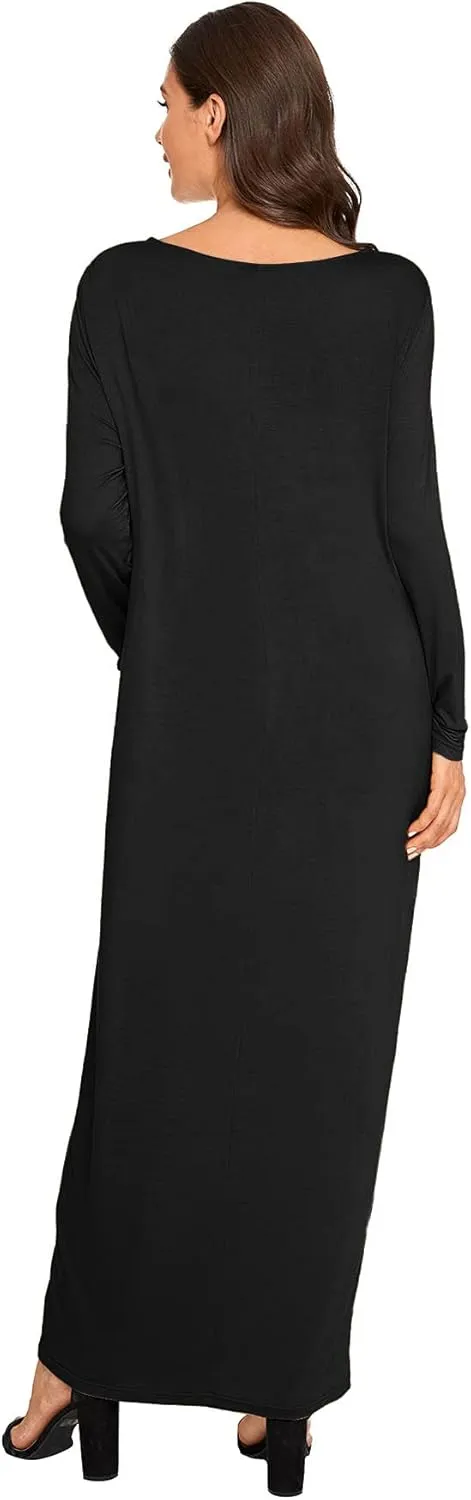 Verdusa Women's Long Sleeve Pocketed Loose Long Lounge Maxi Dress