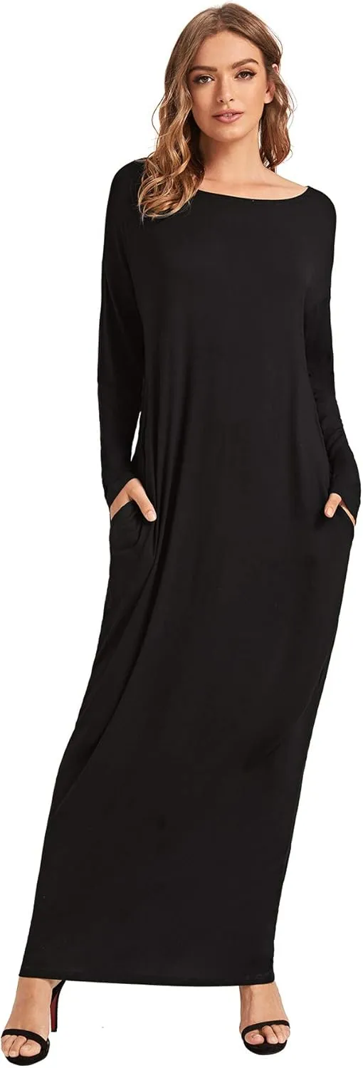 Verdusa Women's Long Sleeve Pocketed Loose Long Lounge Maxi Dress