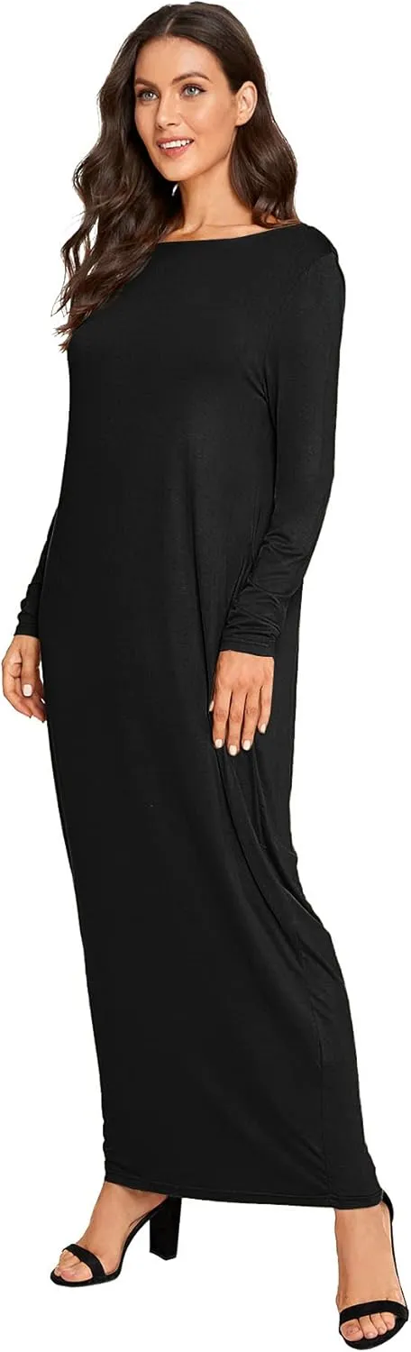 Verdusa Women's Long Sleeve Pocketed Loose Long Lounge Maxi Dress