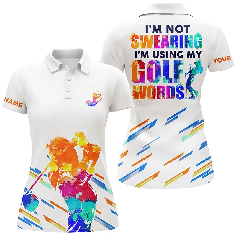 Watercolor white Womens sleeveless polo shirt personalized I'm not swearing I'm using my golf words