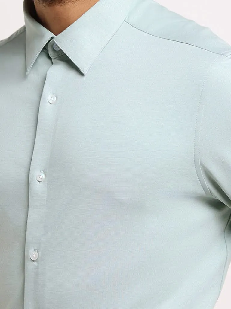 WES Formals Mint Green Slim- Fit Cotton Blend Shirt