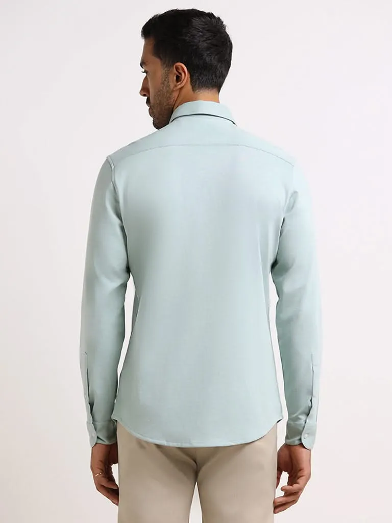 WES Formals Mint Green Slim- Fit Cotton Blend Shirt