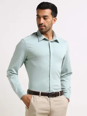 WES Formals Mint Green Slim- Fit Cotton Blend Shirt