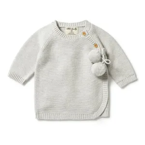 Wilson Frenchy Ottoman Knit Kimono Cardigan with Pom Pom Tie - Grey Melange (Newborn, Up to 4 Kg)