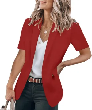 Women's Casual Blazer Summer Short Sleeve Blazers Lapel Open Front Work Office Suit Jacket Dressy Business Outfits
