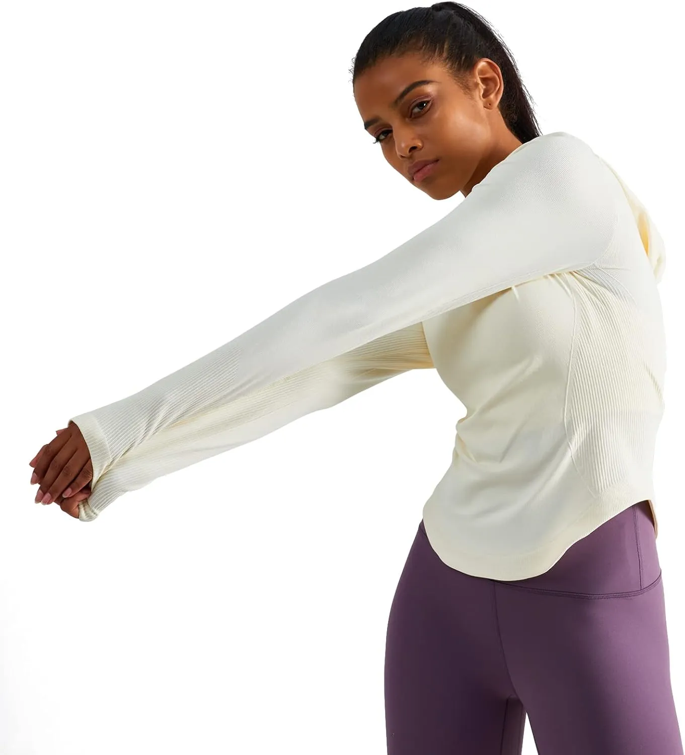 Womens Hooded Athletic Long Sleeve Running Shirts Workout Yoga Tops with Thumb Holes Slim Fit