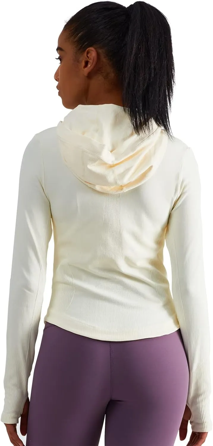 Womens Hooded Athletic Long Sleeve Running Shirts Workout Yoga Tops with Thumb Holes Slim Fit