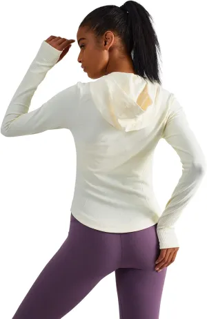 Womens Hooded Athletic Long Sleeve Running Shirts Workout Yoga Tops with Thumb Holes Slim Fit