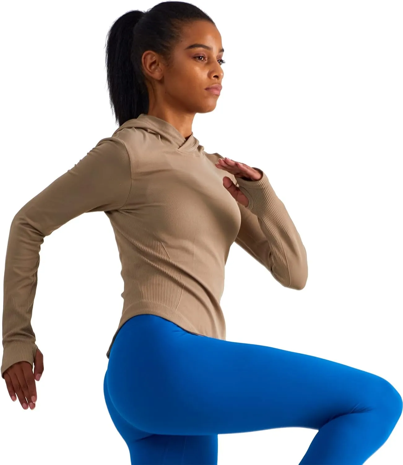 Womens Hooded Athletic Long Sleeve Running Shirts Workout Yoga Tops with Thumb Holes Slim Fit