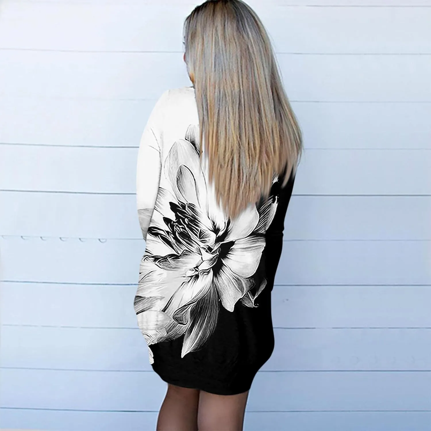 Women's Long Sleeve Cardigan Dressy 2025 Mid-Length Casual Shirt Floral Print Fashion Tshirt Trendy Coat with Pocket