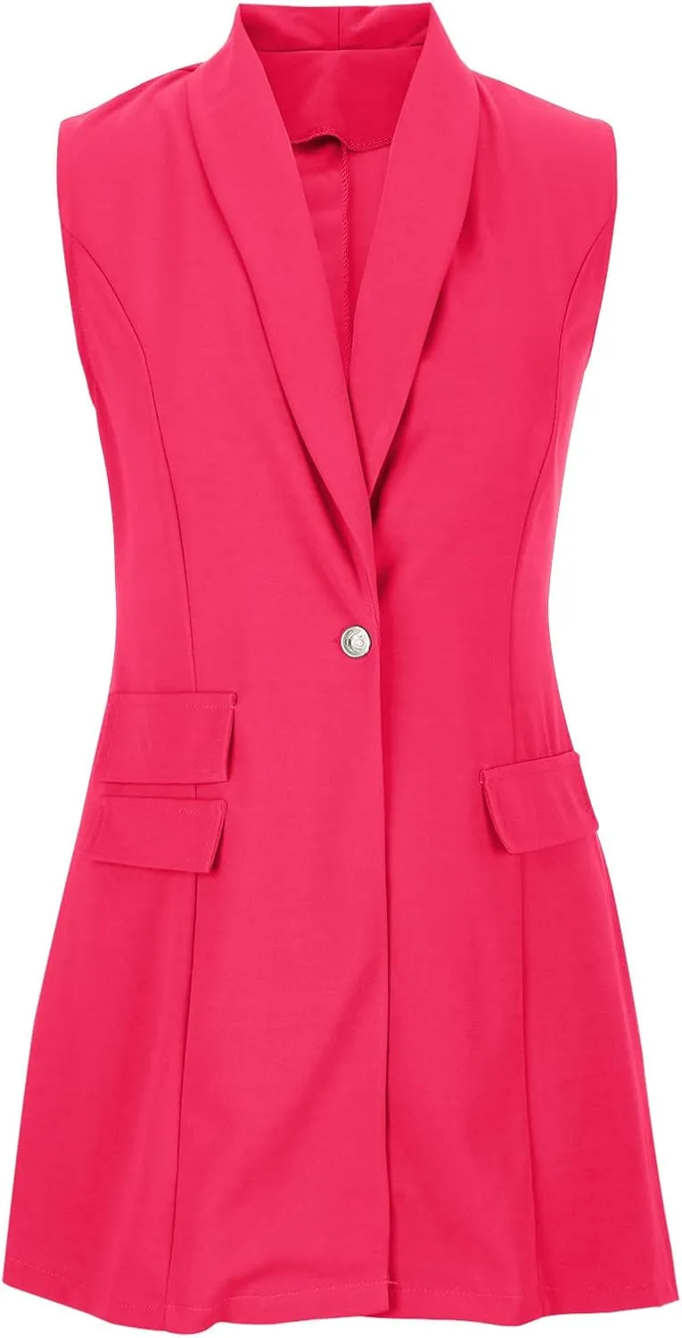 Women's Personalized Sleeveless Blazer Dressy Casual Open Front Long Cardigan Work Office Lapel Duster Trench Vest