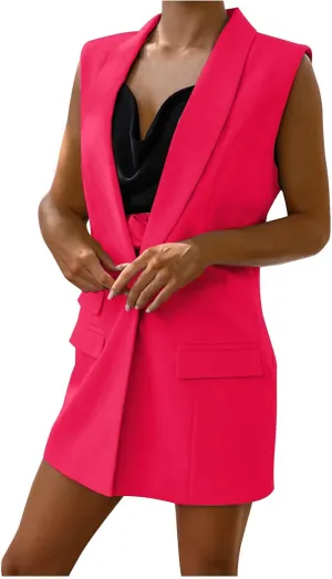 Women's Personalized Sleeveless Blazer Dressy Casual Open Front Long Cardigan Work Office Lapel Duster Trench Vest