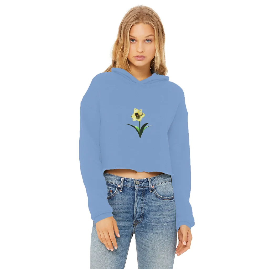 Yellow Flower Ladies Cropped Raw Edge Hoodie